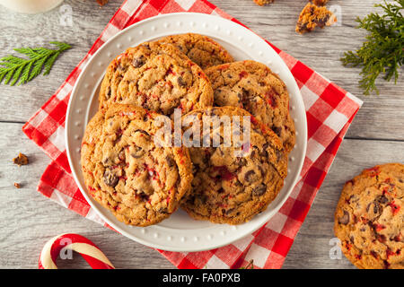 Peppermint Cookies au chocolat maison avec des cannes de bonbon Banque D'Images