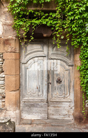 Vieille porte en bois peint. Banque D'Images