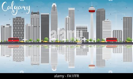 Calgary Skyline avec bâtiments gris, ciel bleu et des réflexions. Vector Illustration. Les voyages d'affaires et tourisme concept Illustration de Vecteur