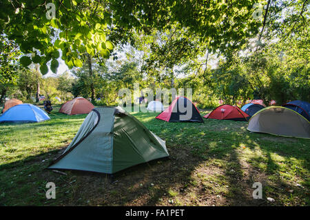 Terrain de camping au cours de l'Oktoberfest de Munich, Allemagne Banque D'Images