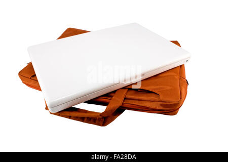 Sac orange et blanc isolé sur fond blanc Banque D'Images