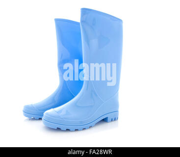 Paire de bottes bleu clair sur fond blanc Banque D'Images