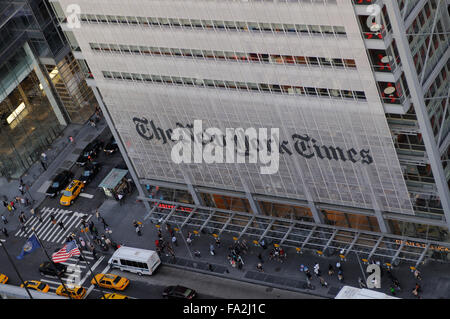 Une vue aérienne de jour de la New York Times Building. Banque D'Images
