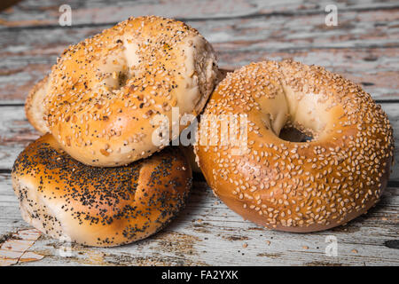 Style authentique New York bagels en plusieurs variétés de graines Banque D'Images