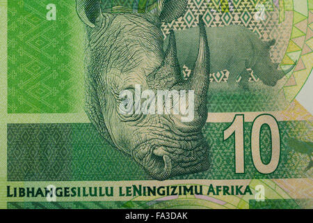 Détail de billet de rand. Rand sud-africain est la monnaie nationale de l'Afrique du Sud Banque D'Images