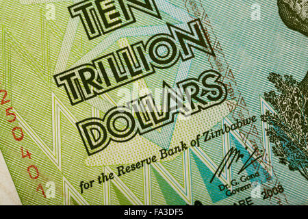 Macro de Zimbabwe vingt milliards de dollars euros. Maintenant nulle monnaie. Concept d'inflation Banque D'Images