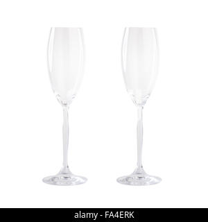 Verres à champagne vide isolé sur fond blanc Banque D'Images