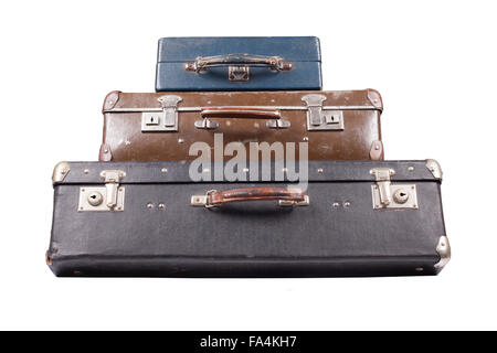 Pile de vieilles valises isolated Banque D'Images