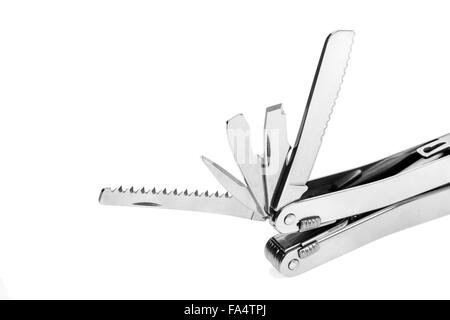 Couteau en acier inoxydable multitool isolated on white Banque D'Images