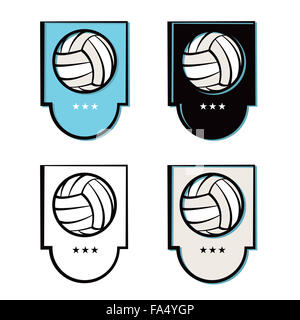 Un jeu de volley-ball des emblèmes et des icônes dans les différents tons et couleurs. Banque D'Images