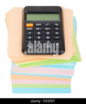 Calculatrice sur pile d'autocollants Banque D'Images