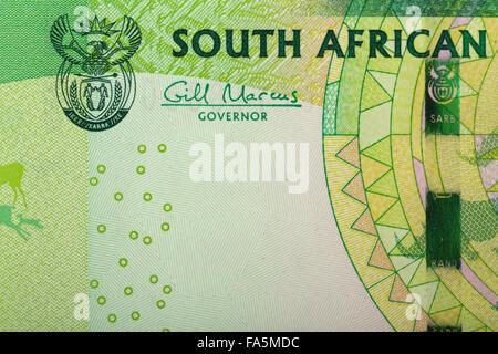 Détail de billet de rand. Rand sud-africain est la monnaie nationale de l'Afrique du Sud Banque D'Images