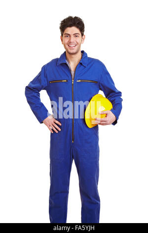 Les jeunes professionnels construction worker dans un pyjama bleu Banque D'Images