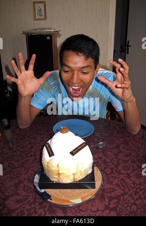 Célébrant son anniversaire garçon,Theo,adolescent,17 ans Banque D'Images