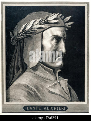 13c le poète italien Dante Alighieri, auteur de la Divine Comédie. Portrait par le 19c artiste français Gustave Doré, étant le frontispice à 'La Vision de l'Enfer" (l'Inferno) traduit en anglais et publié en 1866 Banque D'Images