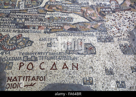 La carte la plus ancienne de la Palestine, mosaïque, du Comité 560, St George's Church, Madaba, Jordanie Banque D'Images