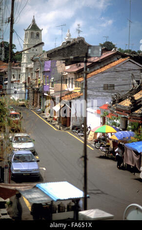 Tokong street, Kampung Kling mosquée, Melaka, Malaisie. Banque D'Images