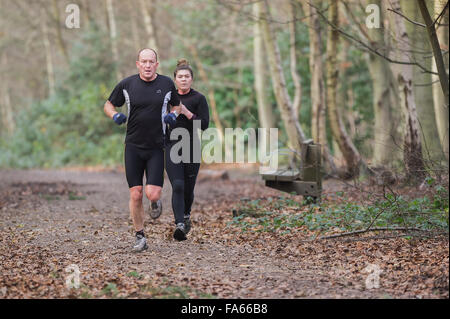 Dans l'exercice des coureurs des bois Thorndon Park dans l'Essex, Angleterre, Royaume-Uni. Banque D'Images