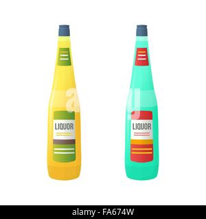 Vector jaune et bleu cyan design plat couleur bouteilles liqueurs illustration isolé sur fond blanc Illustration de Vecteur