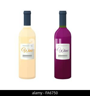 Vector design plat couleur violet blanc léger des bouteilles de vin rouge illustration isolé sur fond blanc Illustration de Vecteur