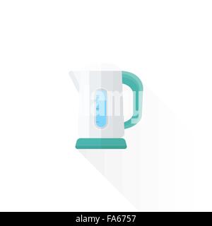 Couleur bleu vert blanc vector design plat, bouilloire électrique éléments illustration isolé sur fond blanc Illustration de Vecteur