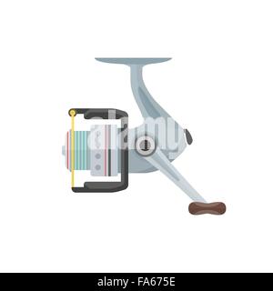 Vector design plat couleur gris métal bobine de pêche spinning illustration isolé sur fond blanc Illustration de Vecteur