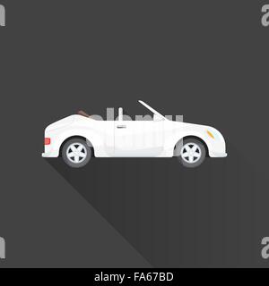 Design plat couleur blanc vecteur roadster convertible type de carrosserie du véhicule illustration isolé fond gris long shadow Illustration de Vecteur