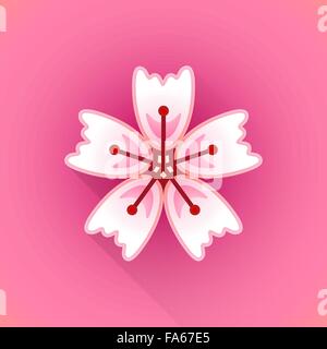 Design plat couleur rose vecteur japon sakura flower illustration isolé fond rouge long shadow Illustration de Vecteur