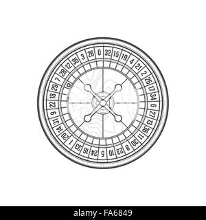 Monochrome jeu contour vectoriel bois casino roulette texturé contour noir illustration isolé sur fond blanc Illustration de Vecteur