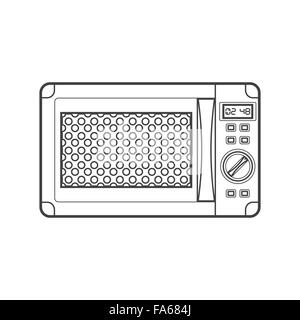 Contour monochrome vecteur moderne équipée d''un four micro-ondes four contour noir illustration isolé sur fond blanc Illustration de Vecteur