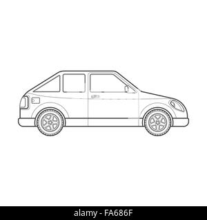 Contour noir monochrome vecteur coupé berline véhicule de type corps illustration isolé sur fond blanc Illustration de Vecteur