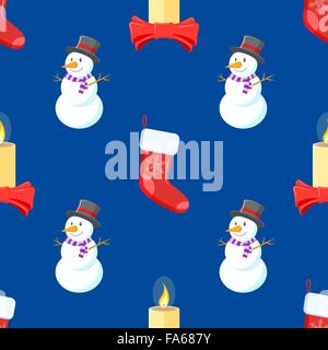 Vector design plat de couleur chaussettes de Noël Nouvel an bonhomme bougie motif transparent sur fond bleu Illustration de Vecteur