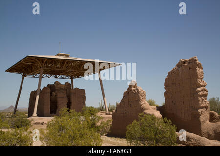 Casa Grande (Grande Chambre) Ruins National Monument, de la maison pour le désert de Sonora, fondé près de 400 AD, abandonné sur un 1450 Banque D'Images