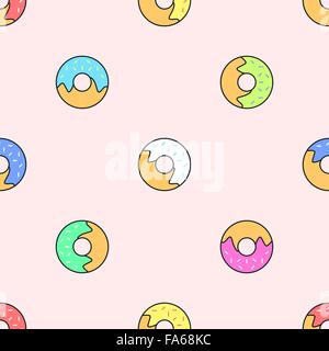 Décrire brièvement les diverses couleurs vector jaune rouge rose vert bleu blanc motif transparent donuts sur fond orange Illustration de Vecteur