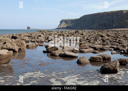 La côte rocheuse à Saltwick Bay, près de Whitby, sur la côte est du Yorkshire du Nord Banque D'Images