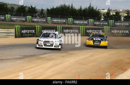 Mattias Ekstrom durs Audi S1 de l'équipe d'EKS dans du Monde FIA Rallycross Championship. Banque D'Images