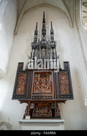 Chaire en bois ancien à St James Church à Rothenburg Banque D'Images