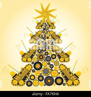 Arbre de Noël de la machine bizarre de construire à partir de roues de véhicules travaux sol jaune de la construction et de l'équipement pour la construction vector Illustration de Vecteur