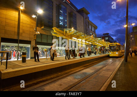 La station de tramway Metrolink Manchester à Corporation Street, Exchange Square, Manchester, Greater Manchester, Angleterre Banque D'Images