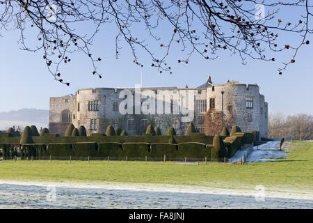 Le front de l'est en hiver au château de Chirk, Wrexham. Château de Chirk a été construit entre 1295 et 1310. Banque D'Images