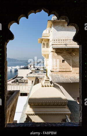 Détail de la complexe City Palace, Udaipur, Rajasthan Banque D'Images