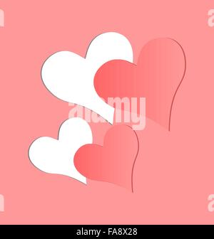 Deux coeurs roses en papier coupé Illustration de Vecteur