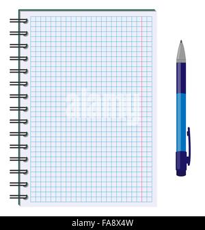 Feuille de papier vierge en cage avec pen isolated on white Illustration de Vecteur