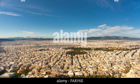 Vue panoramique sur Athènes, tiré de la Mount Lycabettus Banque D'Images