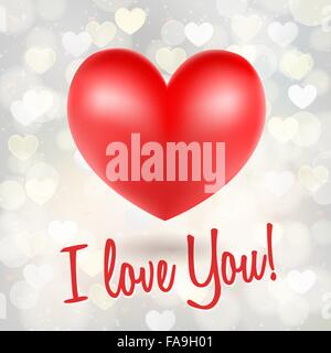 Symboles coeur rouge sur fond doré scintillant et je t'aime paroles Illustration de Vecteur