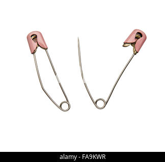 Bien utilisé deux pinky les épingles de sûreté. Un ouvert et un fermé. clipping path Banque D'Images