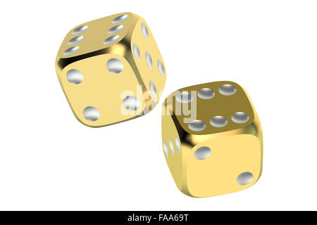 Golden dice isolé sur fond blanc Banque D'Images