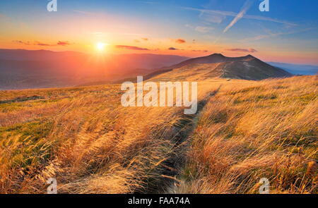 Coucher du soleil à Bieszczady, Pologne Banque D'Images