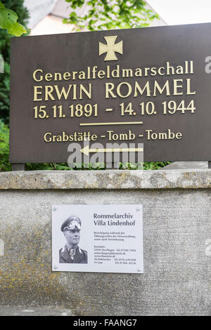 Tombe de la seconde guerre mondiale, le maréchal Erwin Rommel, herrlingen, Bade-Wurtemberg, Allemagne Banque D'Images