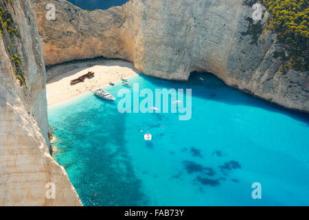 L'île de Zakynthos, plage de Navagio, Shiprack Cove, Grèce Banque D'Images